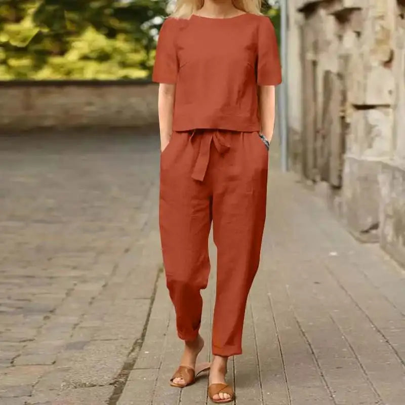 Conjunto Feminino Marina em Linho de Algodão / Leveza e Sofisticação para Qualquer Momento!