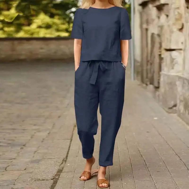 Conjunto Feminino Marina em Linho de Algodão / Leveza e Sofisticação para Qualquer Momento!