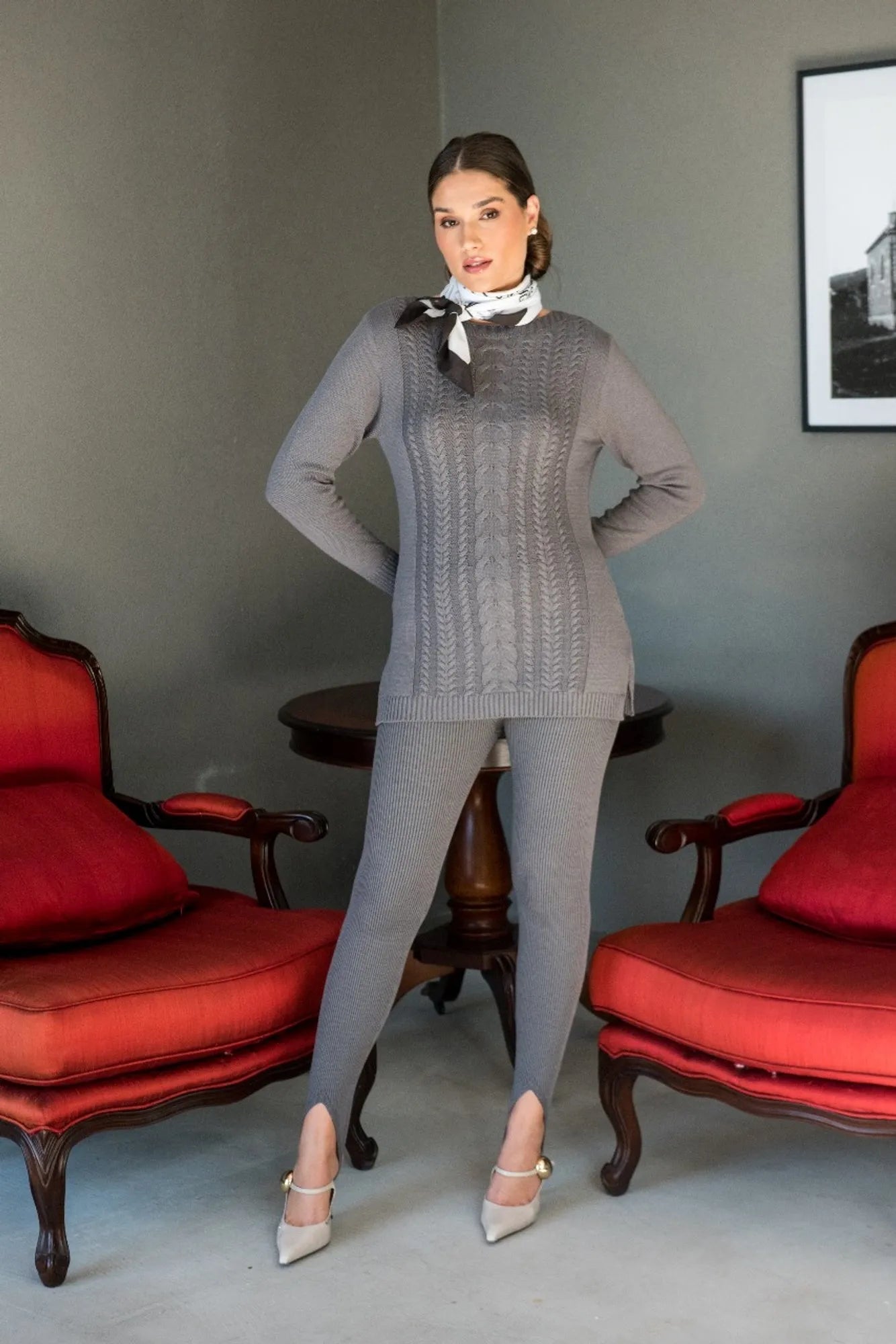 Conjunto Andréa- Blusa Maxi + Legging/Fuseau de Algodão Tricô + Frete Grátis