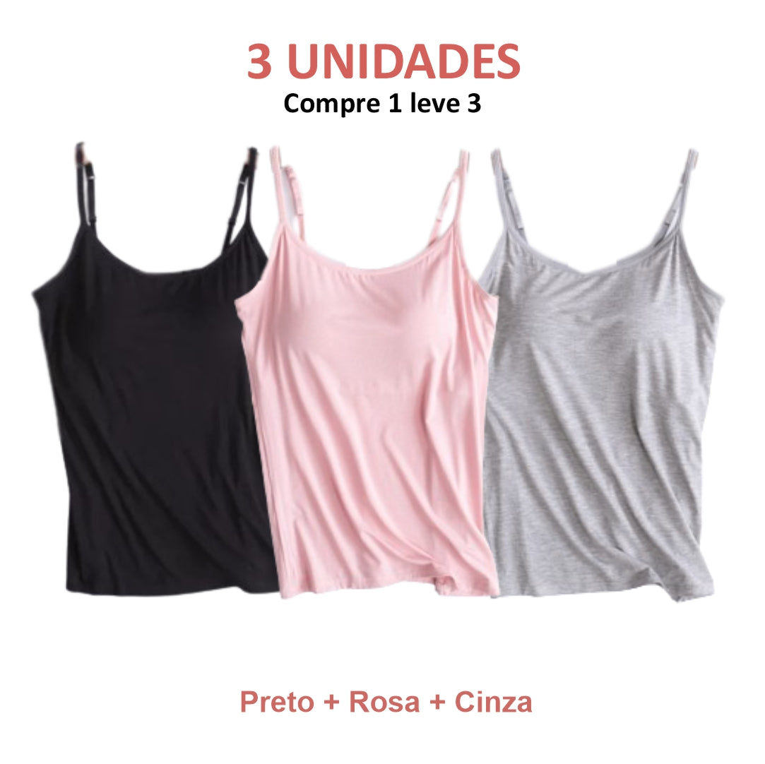BLUSINHA REGATA COM SUTIÃ EMBUTIDO- Conforto e Praticidade que Você Merece! (COMPRE 1 LEVE 3)