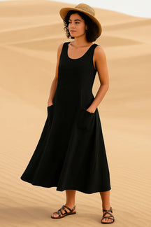 Vestido Helena Midi sem Mangas e Bolsos Frontais - Frete Grátis