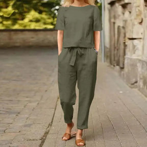 Conjunto Feminino Marina em Linho de Algodão / Leveza e Sofisticação para Qualquer Momento!