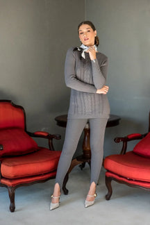Conjunto Andréa- Blusa Maxi + Legging/Fuseau de Algodão Tricô + Frete Grátis